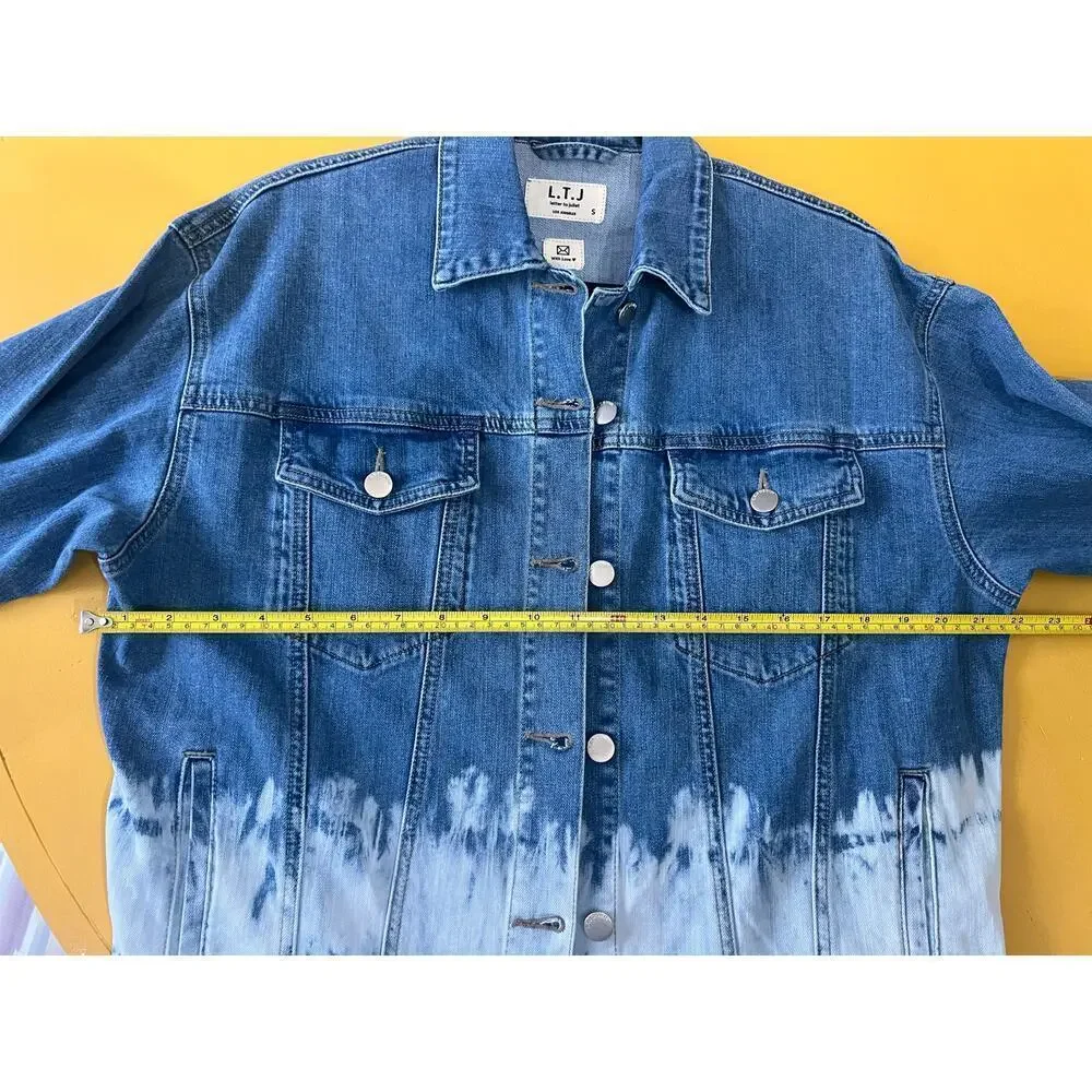 ☀️L.T.J. Letter to Juliet Dip Dye Pink Bow Cherries Denim Jean Jacket Size Small